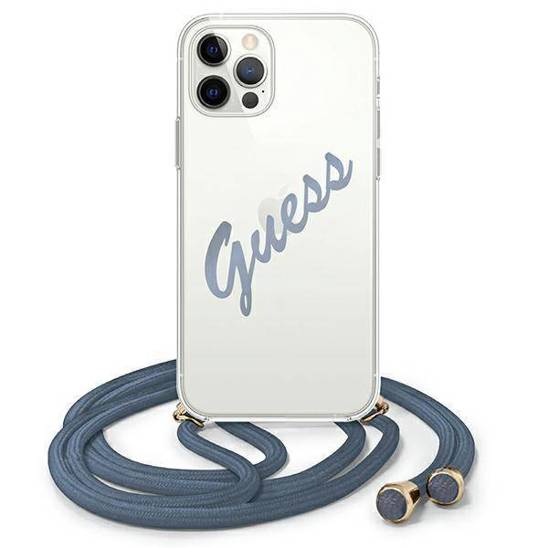 Original Case IPHONE 12 / 12 PRO Guess Hardcase Script Vintage (GUHCP12MCRTVSBL) blue