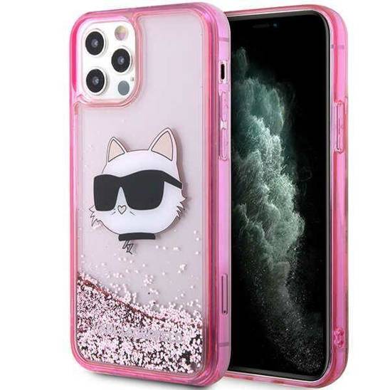 Original Case IPHONE 12 / 12 PRO Karl Lagerfeld Hardcase Glitter Choupette Head (KLHCP12MLNCHCP) pink