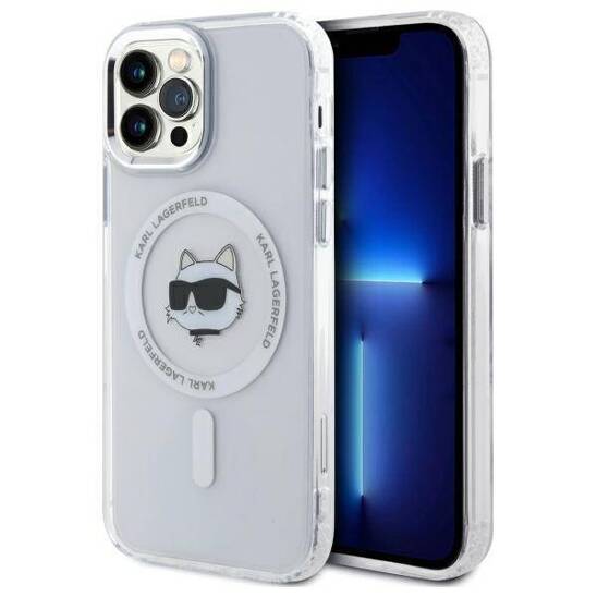 Original Case IPHONE 12 / 12 PRO Karl Lagerfeld Hardcase IML Metal Choupette Head MagSafe (KLHMP12MHLSCHH) white