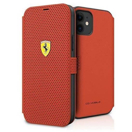 Original Case IPHONE 12 MINI Ferrari Book On Track Perforated (FESPEFLBKP12SRE) red