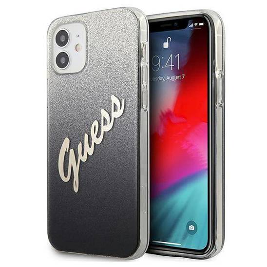 Original Case IPHONE 12 MINI Guess Hardcase Glitter Gradient Script (GUHCP12SPCUGLSBK) black