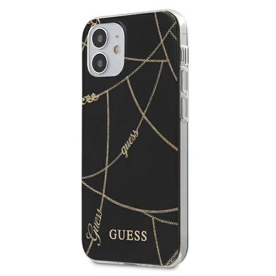 Original Case IPHONE 12 MINI Guess Hardcase Gold Chain Collection (GUHCP12SPCUCHBK) black