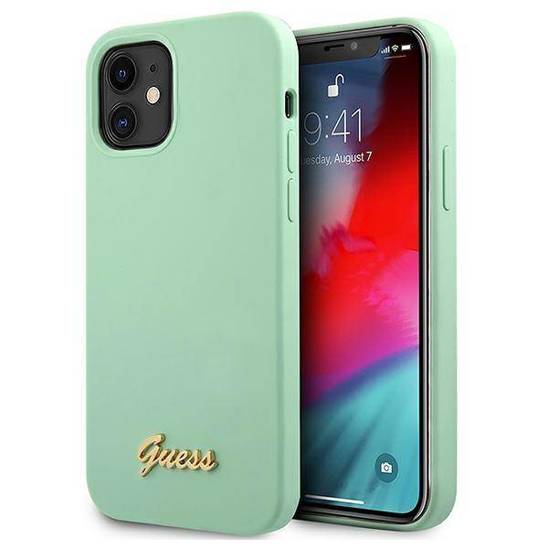 Original Case IPHONE 12 MINI Guess Hardcase Metal Logo Script (GUHCP12SLSLMGGN) mint