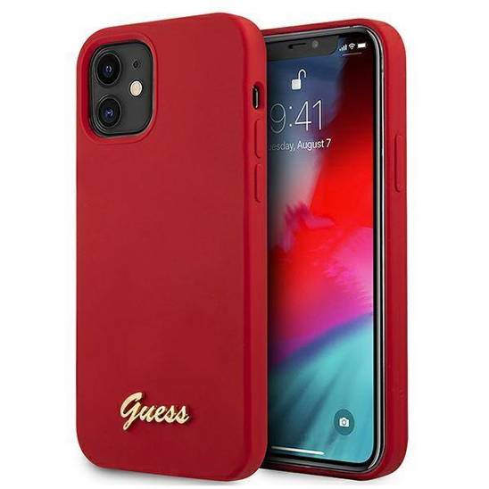 Original Case IPHONE 12 MINI Guess Hardcase Metal Logo Script (GUHCP12SLSLMGRE) red