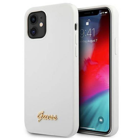 Original Case IPHONE 12 MINI Guess Hardcase Metal Logo Script (GUHCP12SLSLMGWH) white