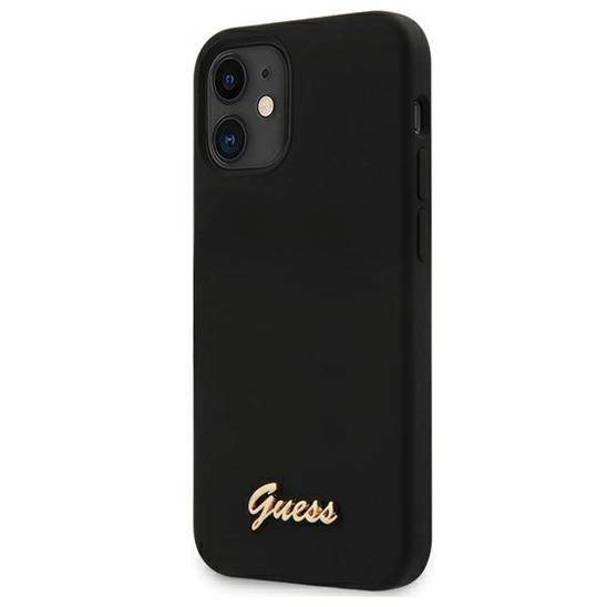 Original Case IPHONE 12 MINI Guess Hardcase Silicone Script Gold Logo (GUHCP12SLSLMGBK) black