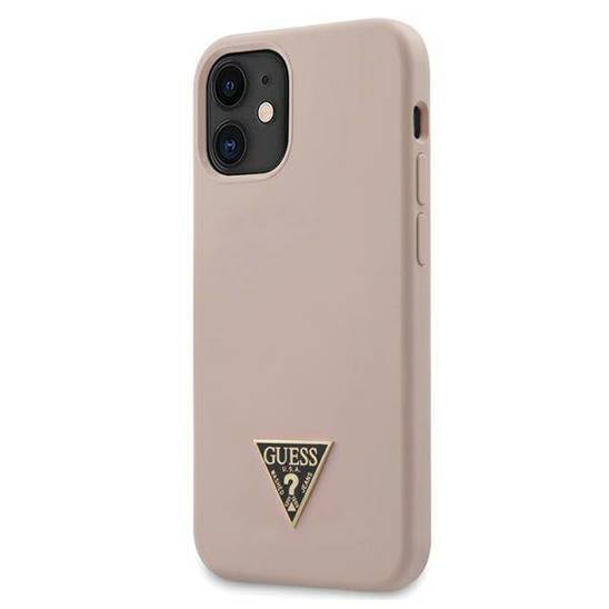 Original Case IPHONE 12 MINI Guess Hardcase Silicone Triangle Logo (GUHCP12SLSTMLP) light pink