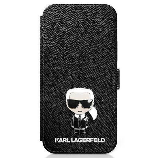 Original Case IPHONE 12 MINI Karl Lagerfeld Book Saffiano Ikonik Metal (KLFLBKP12SIKMSBK) black