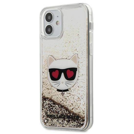 Original Case IPHONE 12 MINI Karl Lagerfeld Hardcase Liquid Glitter Choupette (KLHCP12SLCGLGO) gold