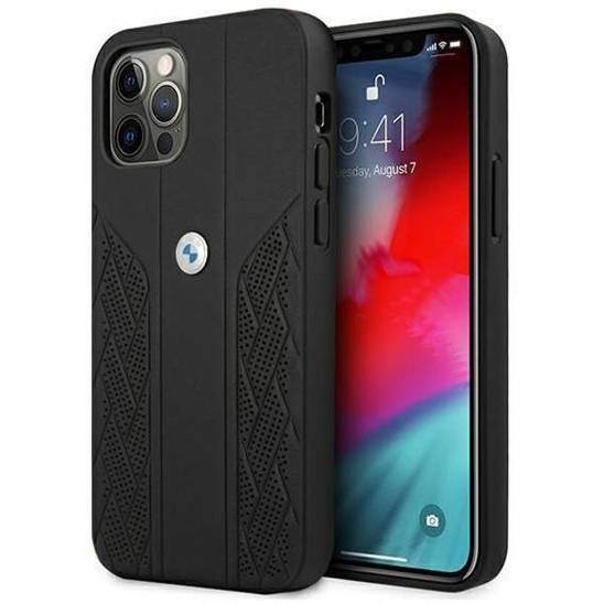 Original Case IPHONE 12 PRO MAX BMW Hardcase Leather Curve Perforate (BMHCP12LRSPPK) black