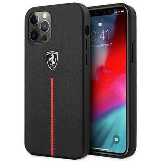 Original Case IPHONE 12 PRO MAX Ferrari Hardcase Off Track Leather Nylon Stripe (FEOMSHCP12LBK) black