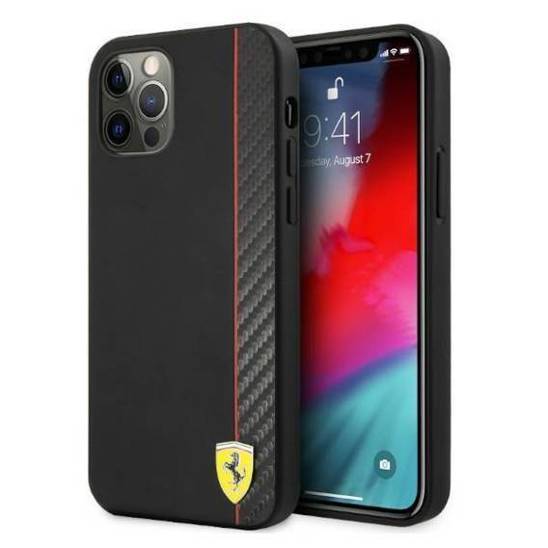 Original Case IPHONE 12 PRO MAX Ferrari Hardcase On Track Carbon Stripe (FESAXHCP12LBK) black