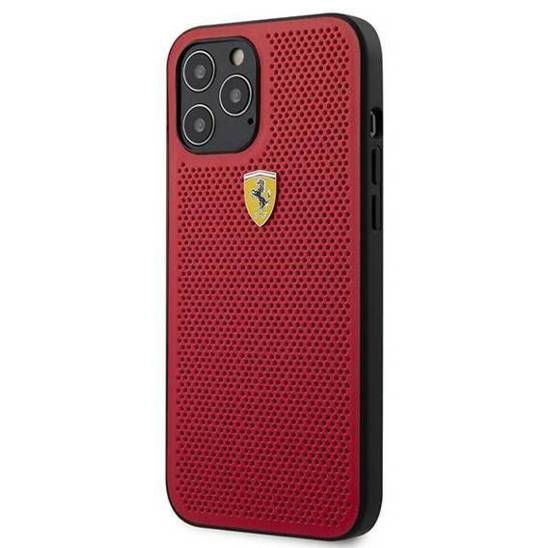 Original Case IPHONE 12 PRO MAX Ferrari Hardcase On Track Perforated (FESPEHCP12LRE) red