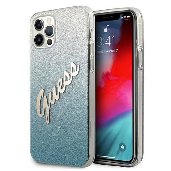 Original Case IPHONE 12 PRO MAX Guess Hardcase Glitter Gradient Script (GUHCP12LPCUGLSBL) blue