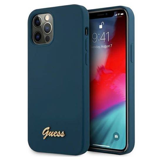 Original Case IPHONE 12 PRO MAX Guess Hardcase Metal Logo Script (GUHCP12LLSLMGBL) blue