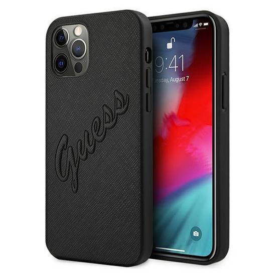 Original Case IPHONE 12 PRO MAX Guess Hardcase Saffiano Vintage Script (GUHCP12LRSAVSBK) black