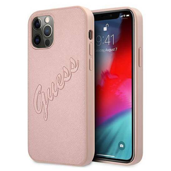 Original Case IPHONE 12 PRO MAX Guess Hardcase Saffiano Vintage Script (GUHCP12LRSAVSRG) pink