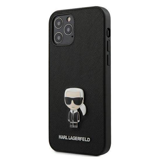 Original Case IPHONE 12 PRO MAX Karl Lagerfeld Hardcase Saffiano Ikonik Metal (KLHCP12LIKMSBK) black