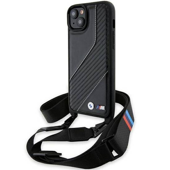 Original Case IPHONE 13 / 14 / 15 BMW Hardcase M Edition Carbon Stripe & Strap (BMHCP15S23PSCCK) black