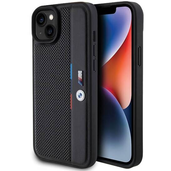 Original Case IPHONE 13 / 14 / 15 BMW Hardcase Perforated Tricolor Line (BMHCP15S23PUPVK) black