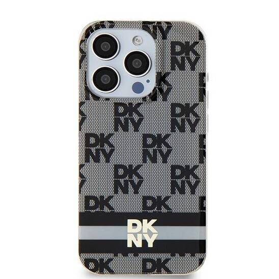 Original Case IPHONE 13 / 14 / 15 DKNY Hardcase IML Checkered Mono Pattern & Printed Stripes MagSafe (DKHMP15SHCPTSK) black