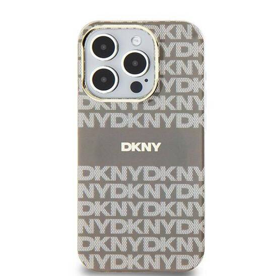 Original Case IPHONE 13 / 14 / 15 DKNY Hardcase IML Mono & Stripe MagSafe (DKHMP15SHRHSEE) beige