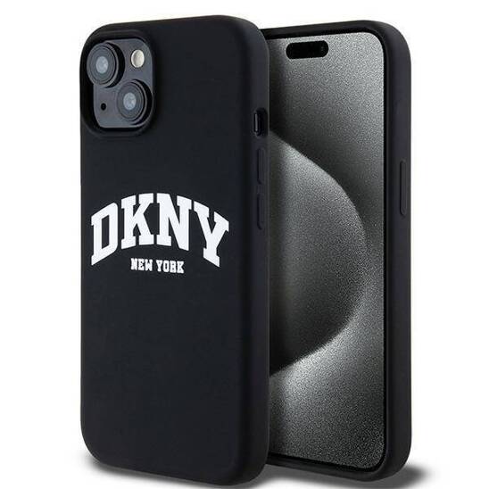 Original Case IPHONE 13 / 14 / 15 DKNY Hardcase Liquid Silicone White Printed Logo MagSafe DKHMP14SSNYACH