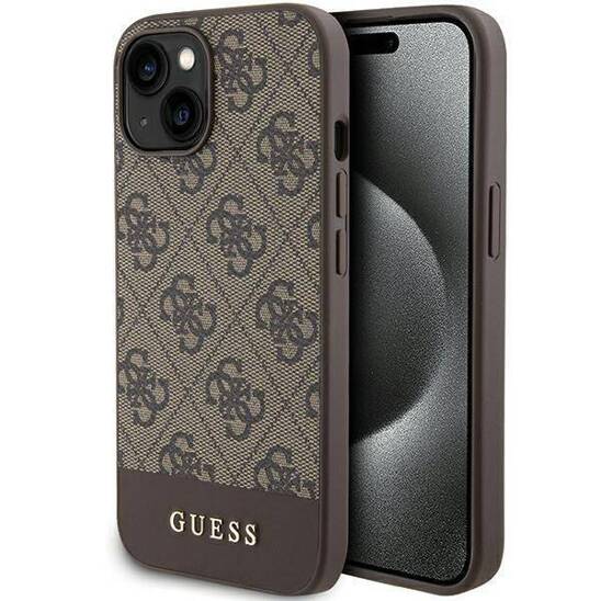 Original Case IPHONE 13 / 14 / 15 Guess Hardcase 4G Stripe Collection (GUHCP15SG4GLBR) brown