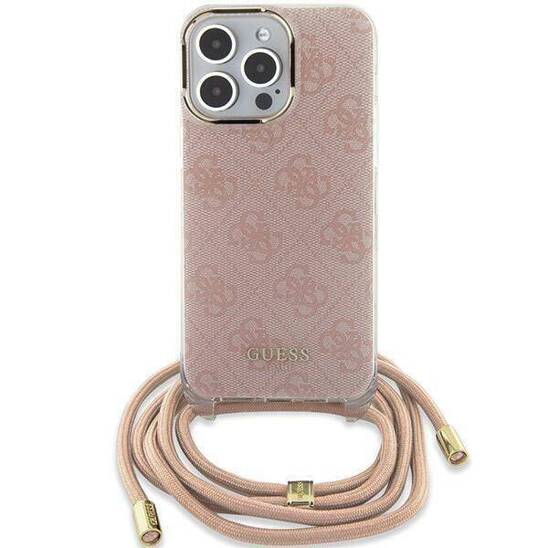 Original Case IPHONE 13 / 14 / 15 Guess Hardcase Crossbody Cord 4G Print (GUHCP15SHC4SEP) pink