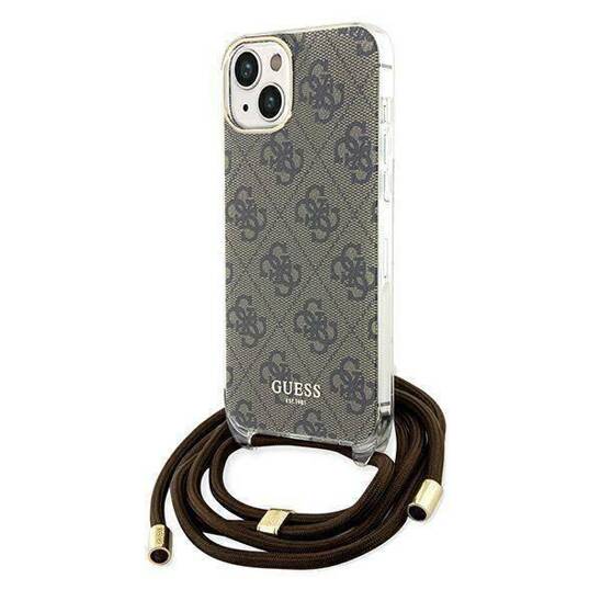 Original Case IPHONE 13 / 14 / 15 Guess Hardcase Crossbody Cord 4G Print (GUHCP15SHC4SEW) brown