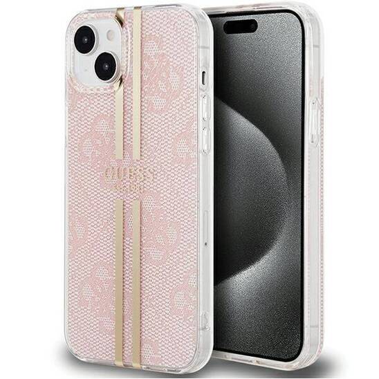 Original Case IPHONE 13 / 14 / 15 Guess Hardcase IML 4G Gold Stripe (GUHCP15SH4PSEGP) pink