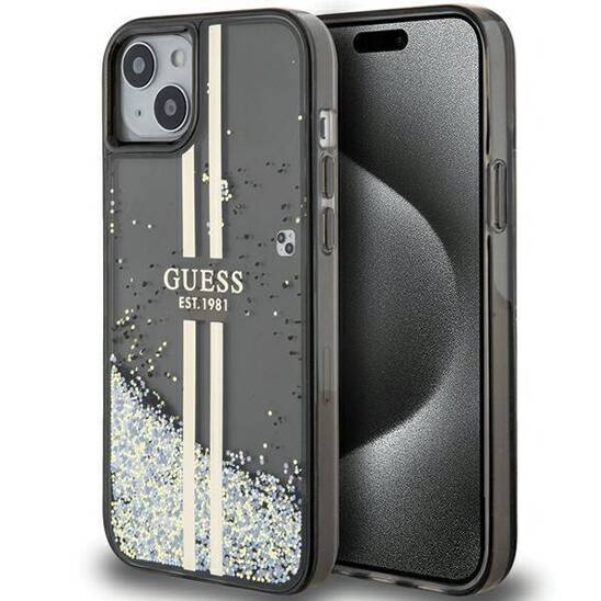 Original Case IPHONE 13 / 14 / 15 Guess Hardcase Liquid Glitter Gold Stripes (GUHCP15SLFCSEGK) black