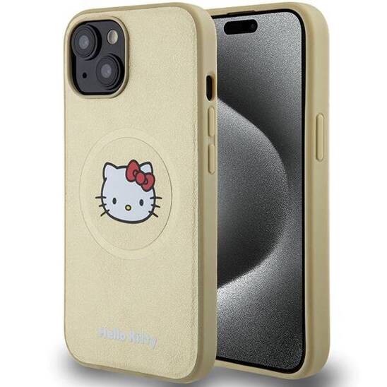 Original Case IPHONE 13 / 14 / 15 Hello Kitty Hardcase Leather Kitty Head MagSafe (HKHMP14SPGHCKD) gold