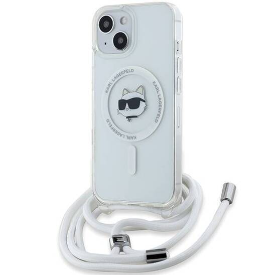 Original Case IPHONE 13 / 14 / 15 Karl Lagerfeld Hardcase IML Choupette Head & Cord MagSafe (KLHMP13MHCCHNT) transparent