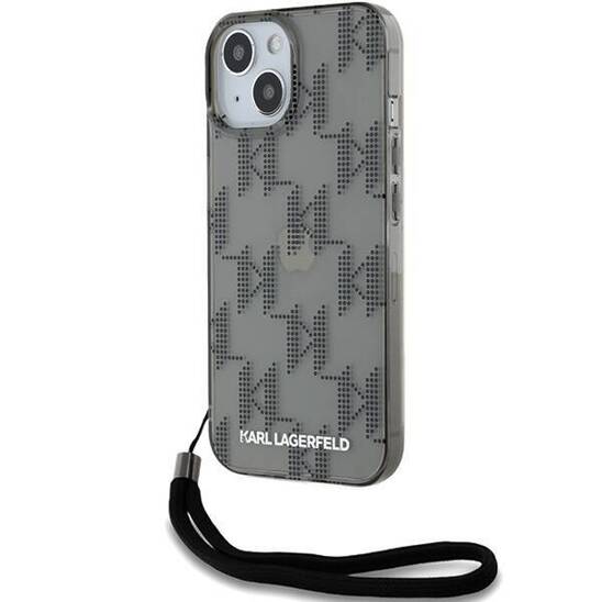 Original Case IPHONE 13 / 14 / 15 Karl Lagerfeld Hardcase IML Mono KL Pattern & Cord (KLHCP15SHKDPNSK) black