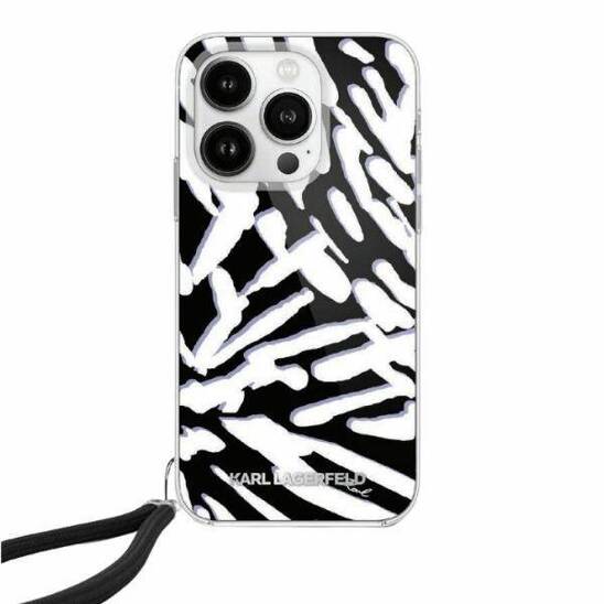 Original Case IPHONE 13 / 14 / 15 Karl Lagerfeld Hardcase IML Zebra Pattern & Cord (KLHCP15SHZBPKCCK) black