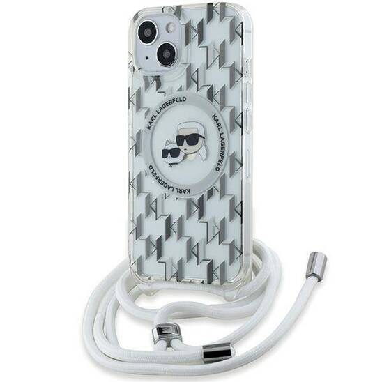 Original Case IPHONE 13 / 14 / 15 Karl Lagerfeld Hardcase Liquid Glitter Karl Head MagSafe (KLHMP15SHCKCKLCT) transparent