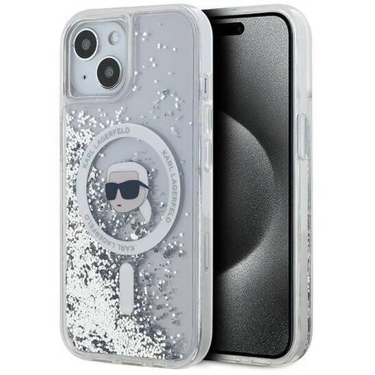 Original Case IPHONE 13 / 14 / 15 Karl Lagerfeld Hardcase Silicone Choupette Head MagSafe (KLHMP15SLGKISGH) transparent