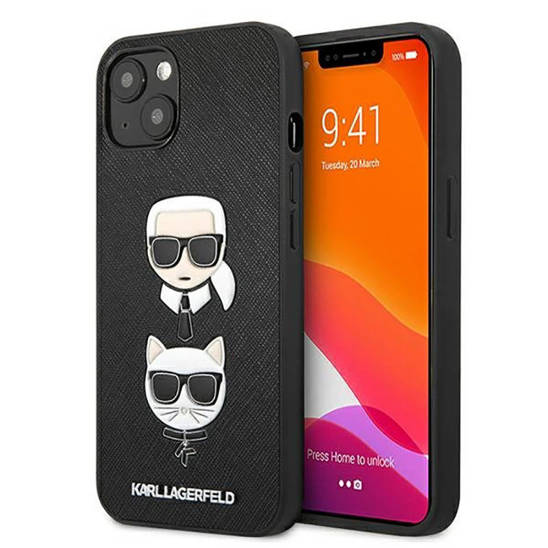 Original Case IPHONE 13 6,1" Karl Lagerfeld Saffiano Karl & Choupette KLHCP13MSAKICKCBK black