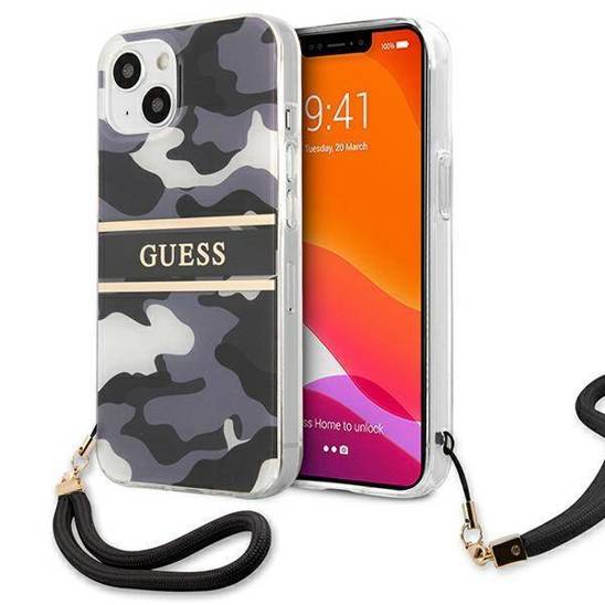 Original Case IPHONE 13 Guess Hardcase Camo Strap Collection (GUHCP13MKCABBK) black