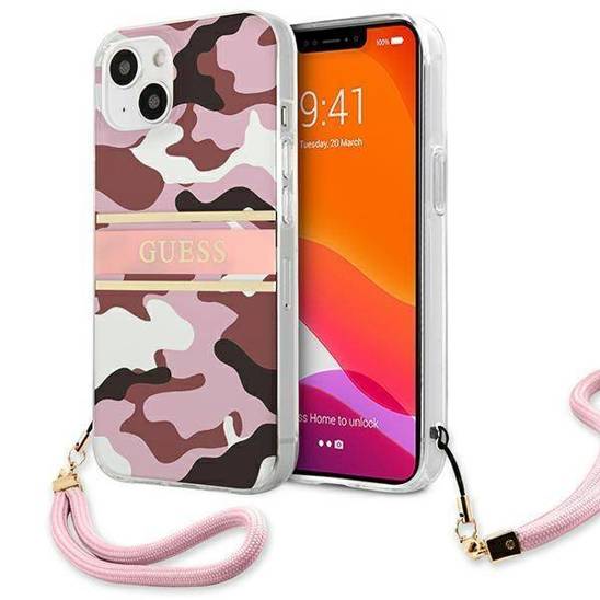 Original Case IPHONE 13 Guess Hardcase Camo Strap Collection (GUHCP13MKCABPI) pink