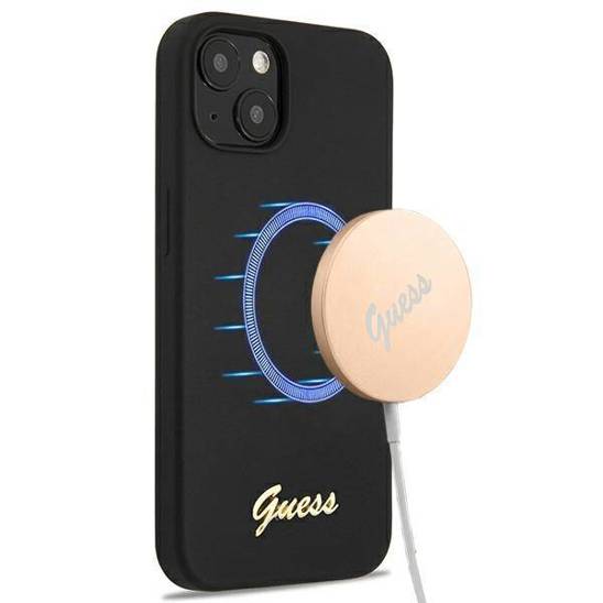 Original Case IPHONE 13 Guess Hardcase Silicone Script Gold Logo Magsafe (GUHMP13MLSLMGBK) black