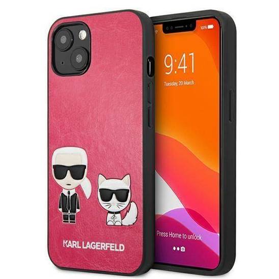 Original Case IPHONE 13 Karl Lagerfeld Hardcase Ikonik Karl & Choupette (KLHCP13MPCUSKCP) pink