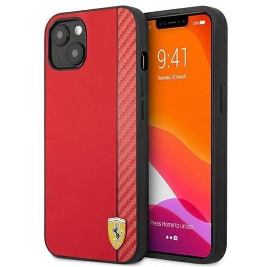 Original Case IPHONE 13 MINI Ferrari Hardcase On Track Carbon Stripe (FESAXHCP13SRE) red