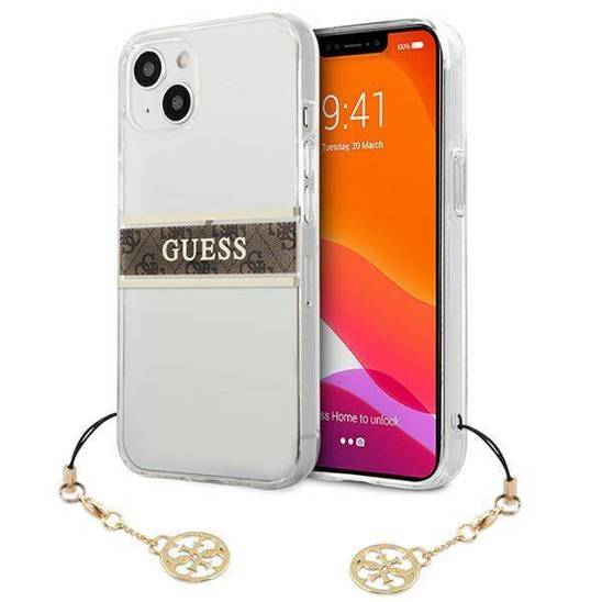 Original Case IPHONE 13 MINI Guess Hardcase 4G Brown Strap Charm (GUHCP13SKB4GBR) transparent