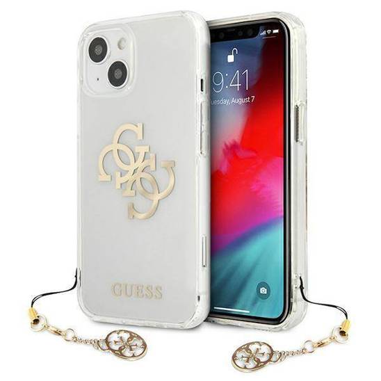 Original Case IPHONE 13 MINI Guess Hardcase 4G Gold Charms Collection (GUHCP13SKS4GGO) transparent