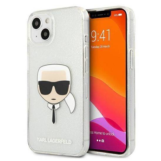 Original Case IPHONE 13 MINI Karl Lagerfeld Hardcase Glitter Karl`s Head (KLHCP13SKHTUGLS) silver