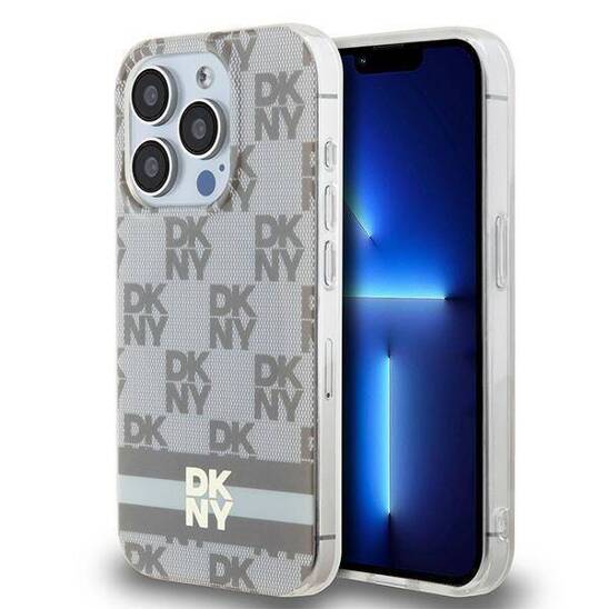 Original Case IPHONE 13 PRO DKNY Hardcase IML Checkered Mono Pattern & Printed Stripes MagSafe (DKHMP13LHCPTSE) beige