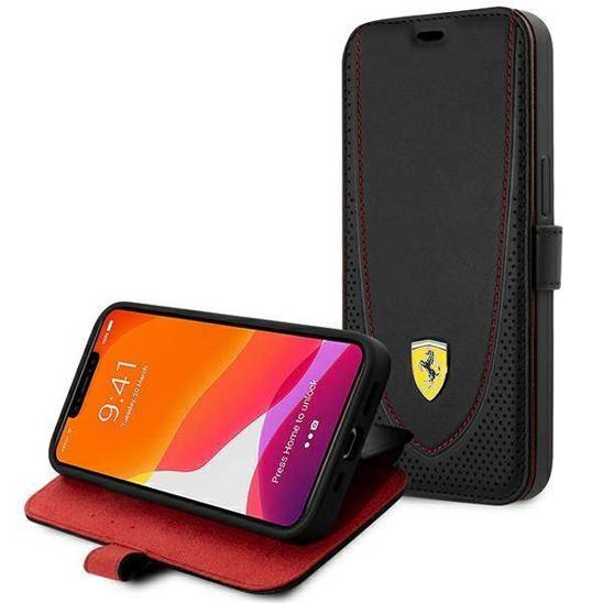 Original Case IPHONE 13 PRO Ferrari Book Leather Curved Line black