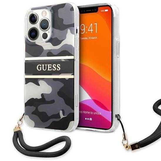 Original Case IPHONE 13 PRO Guess Hardcase Camo Strap Collection (GUHCP13LKCABBK) black